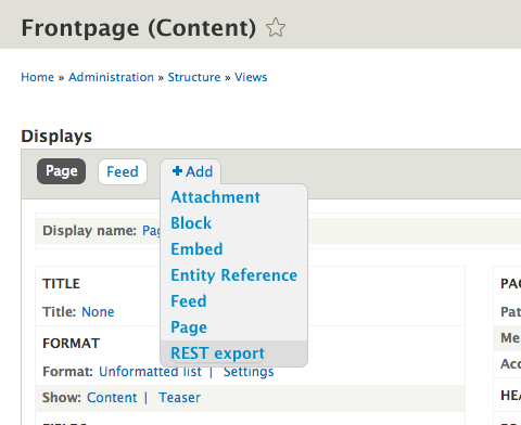 Adding a REST export display to a View