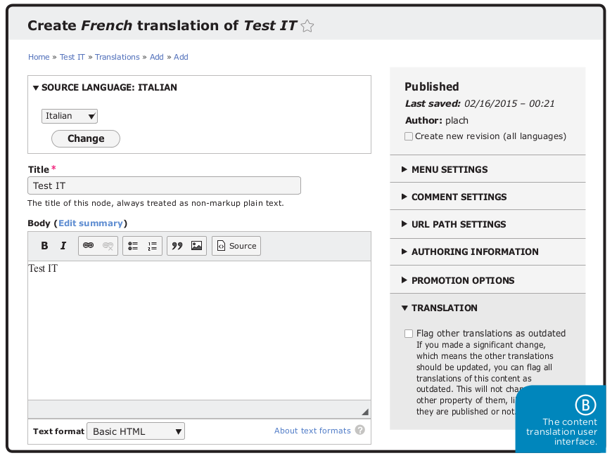 The content translation user interface.