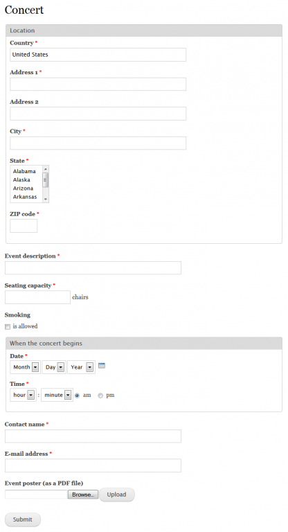 Concert registration form