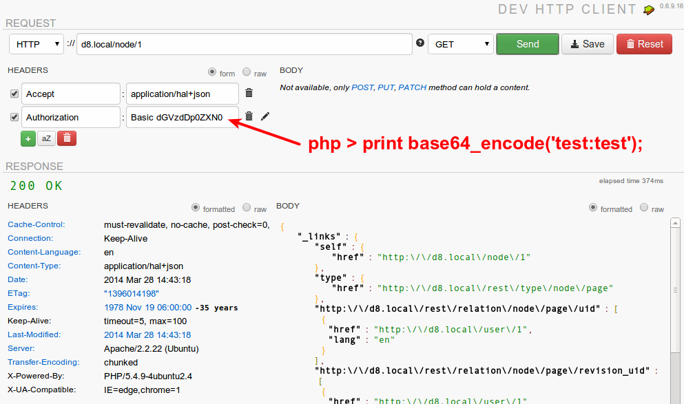 Basic Auth sample request and response