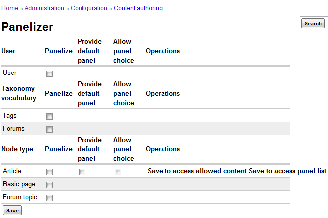 Figure 1. Panelizer configuration screen